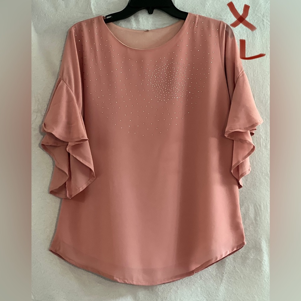 LADIES PINK TOP WITH BEADS